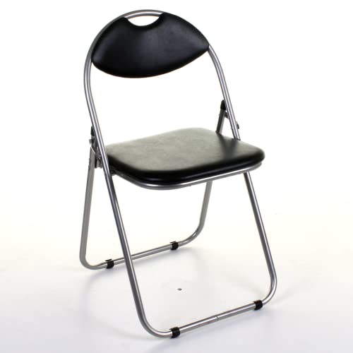 Meta Faux Leather Chair and Steel Frame folding Chair - Home Office Dining Reception (1, Silver Frame-Black Seat)