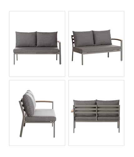 Dehner Garten-Lounge Colmar, 4-teilig, 5-Sitzer, inkl. Tisch und Polster, Aluminium/FSC®-zertifiziertes Teakholz/Olefin, grau/braun