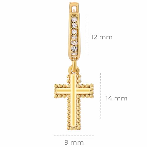 18K Gold Vermeil Cross Huggie Hoop Earrings, Religious Jewelry, Gold Cross Earrings, Dangle Christian Jewelry, Birthday Gift3