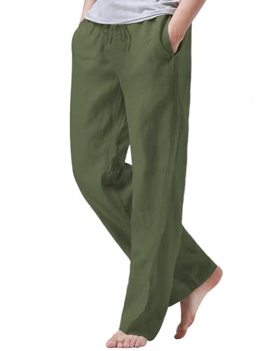 Image of iWoo Linen Pants Men Casual 2025 Summer Beach Elastic Drawstring Waist Yoga Pants Travel Baggy Work Pant Pajama