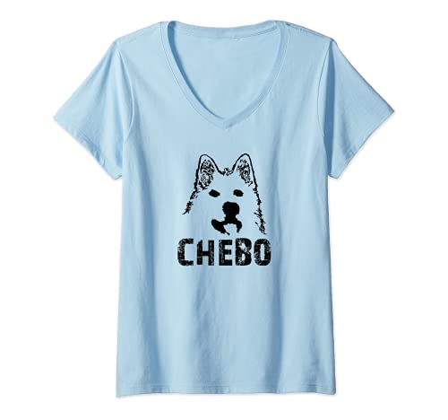Womens CHEBO DOG FUN V-Neck T-Shirt, Blue