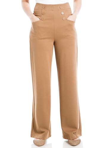 Max Studio Women's High Waisted Button Sailor Wide Leg Pant US