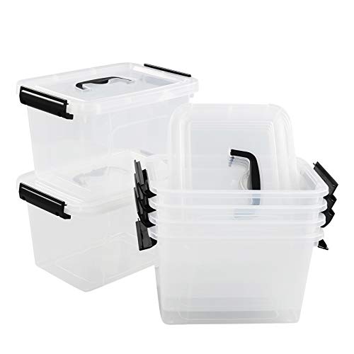 AnnkkyUS 6-pack Plastic Storage Box Bin with Lid, Clear Lidded Boxes, 5 Liter