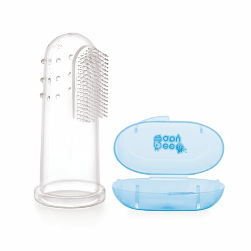 BeeBaby Soft Silicone Baby Finger Toothbrush with Carrying Case | BPA-Free Oral Care Brush for...