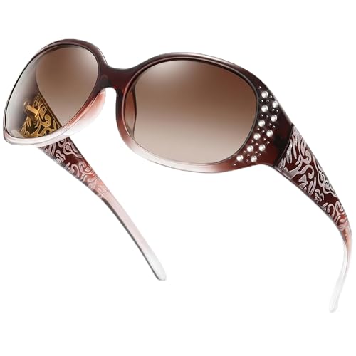 Image of LVIOE Polarized Sunglasses for Women Rhinestone Design Wrap Around Shades | UV400 Protection Fashion Sun Glasses Stylish Elegant Frame, Bonus Cleaning Cloth & Soft Pouch Plus Essential Accessories