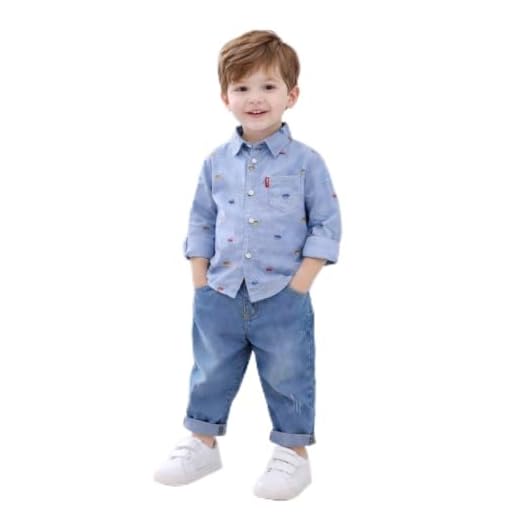 Conjunto social bebê infantil calça jeans jogger e camisa manga longa menino 1 a 5 anos esporte fino (1 ano)