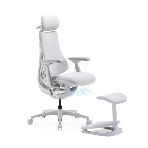 LiberNovo PRO Airflow Dynamic Ergonomic Chair with Footrest Active Airflow Seat Ventilation 2 Fan Speeds Instant Cooling for Long-Lasting Comfort 5 Recline Built-in Spine Stretch Glacier 48 cm