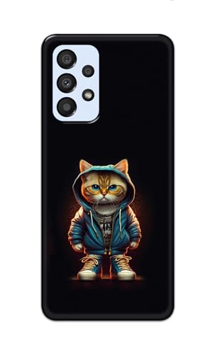 Image of Plastic Printfidaa Printed Hard Back Cover Case For Samsung Galaxy A33 5G Back Cover (Hipster Cat) -112, Black