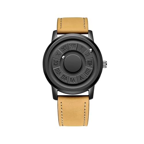 Cool Magnetic Levitation Watch, Magnetic Watches for Men, Men'S Quartz Magneto Magnetic Watch, Magnetic Bead Analog Watch,Unique Pointer Design, Casual Fashion Waterproof Men'S Wrist Watch (A-Leather)