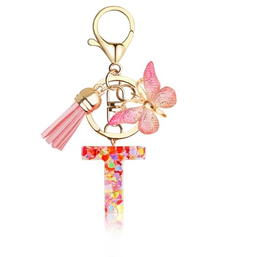 Supchamp Llavero niñas - Primera carta Llavero personalizado con carta Llavero rosa mujeres Adolescentes Escolar Llavero T