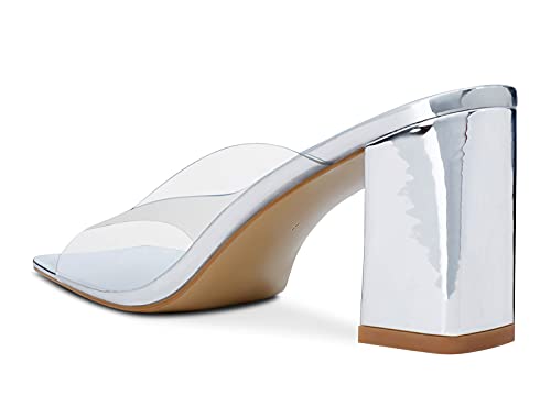 Castamere Femme Sandales Slingback Transparent Bout Ouvert Bloc Talons 7.5CM Heel Argent Vernis Chaussures EU 37.5 – vue 3