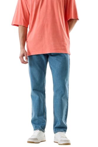 Image of SNITCH Men Jeans | Relaxed Fit Solid Pattern | 100% Cotton Smooth Texture & Durable Denim Weave | Casual & Street Wear for Everyday Comfort
