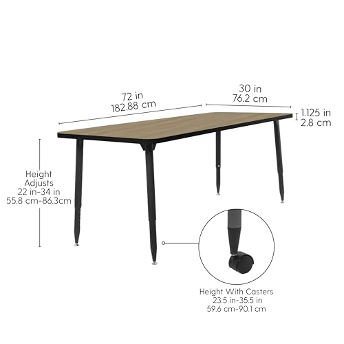 Image of Adapte Commercial Classroom Activity Table - 30 inch x 72 inch Rectangle, ADA Compliant Tapered Legs with Glides & Casters, Adjustable Height 22-34 inch Wheelchair Accessible, School & Office Furniture