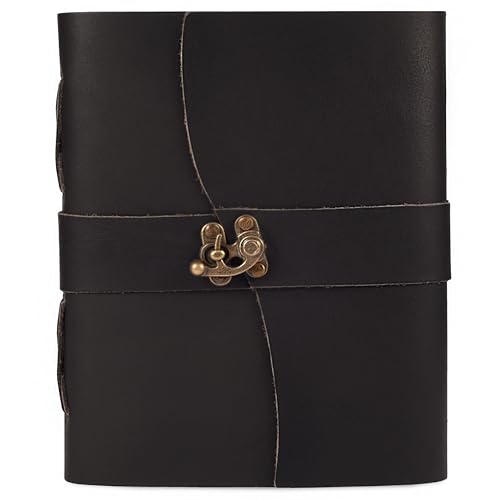 Image of LEATHER VILLAGE Leather Journal for Women & Men - Vintage Leather Bound Journal with Lock - Book of Shadows, Writing & Travel Journal - 200 Pages Handmade Deckle Edge Watercolor Paper -13 inchx8''- Black