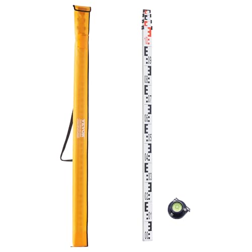 VEVOR Aluminium-Messlatte, 4 m metrische Teleskop-Messlatte, doppelseitige Skala in cm/mm, Nivellierlatte, Vermessungslatte aus Aluminiumlegierung mit Wasserwaage und Tragetasche zum Vermessen