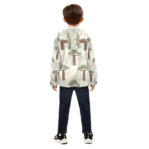 Baobab Trees on Wavy Background Toddler Fleece Jacket Girl Boys Hooded Fleece Jacket Coat Warm Outwear Zip-up 3-10T4