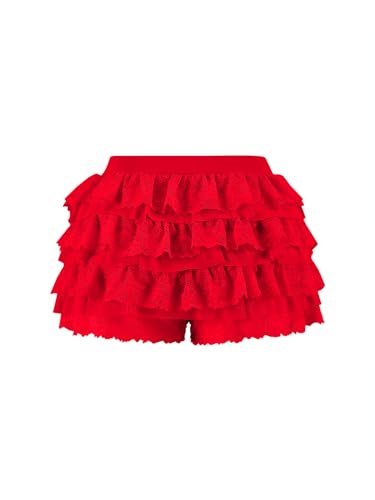 Image of Women Y2K Lace Multi-Layered Bloomers Lolita Ruffle Shorts Cute Mini Skirt | Tiered layers, elastic waist, pumpkin pants, for rave party /country concert /festival