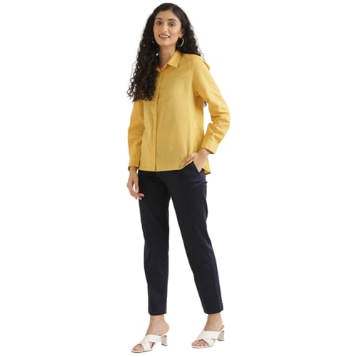 Image of SAADAA Airy Linen Shirt | Solid Regular Fit Casual Shirts Stylish for Women