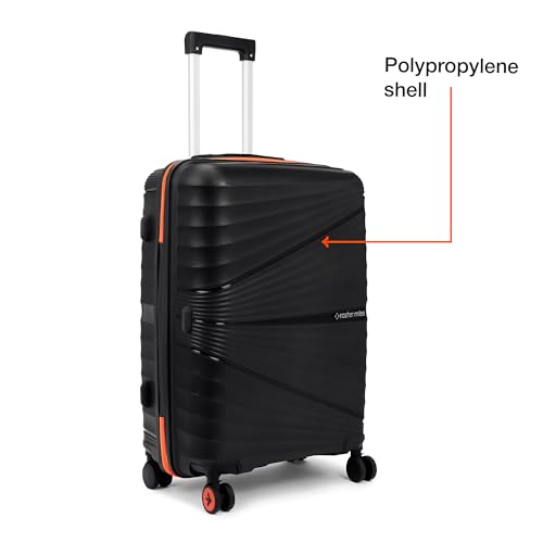 Image of Nasher Miles Golden Gate Hard-Sided Polypropylene Check-in Luggage 24 inch | 65cm | 8 Wheels Medium Trolley Bag for Travel | Suitcase (Black & Orange)