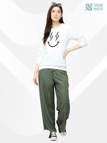 Image of STATUS MANTRA Women's Cotton Round Neck Regular Fit Sweatshirt | Full Sleeves and Smile Printed | Comfort Colour T-Shirt | Available in Multicolor & Size Small to 2XL
