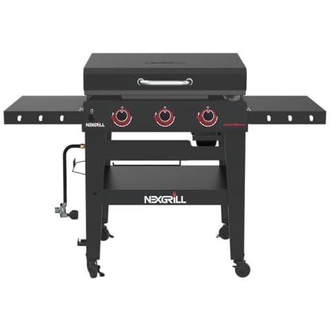 Nexgrill Daytona 3-Burner Propane Gas Griddle with Side Tables, 45000 BTUs Flat Top Grill, 630 SQ. in. Hot Rolled Steel Cooking Space, Outdoor Cooking Barbeque, Black - 720-1057B Cover