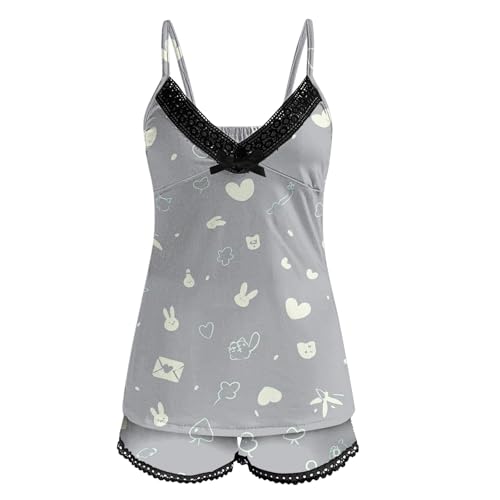 Image of Valentines Pajamas For Women Valentine Pjs Sets 2 Piece Galentines Silk Heart Satin Plus Size Lace Trim Pajama
