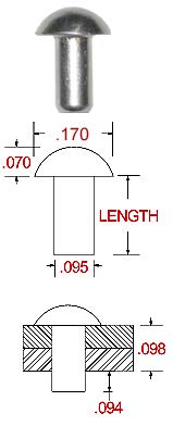 3/32" Dia. X 1/4" Length Aluminum Universal Head Rivet, Plain Finish (Pack of 1/2 lb - APPOXIMATELY 1,600 Pieces)