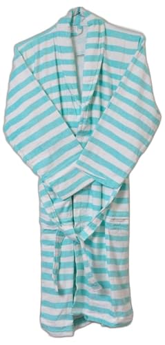 EDB Albornoz unisex 100% algodón de rizo, albornoz con cuello chal para hombres y mujeres, suave, calidad de hotel, batas de toalla de lujo con bolsillos, Blanco y azul., Large/X-Large