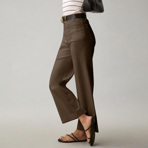 Women Stretch Twill Cropped Pants Wide Leg Jeans with Patch Pocket Straight Leg Chino Pants Casual Ankle Jeans4