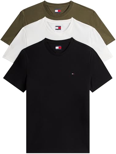 Tommy Jeans Herren TJM Xslim 3 Pack Tee EXT Dm0Dm21579 S/S T-Shirt, Multi (Black/Dark Greenery/Ecru), XL