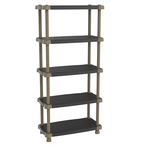 Miroytengo Estantería Modular Almacenaje, Estantería de Resina para Jardín, Garaje, Almacén Titanium 5 Estantes Regulables Negro 88x150x43 cm