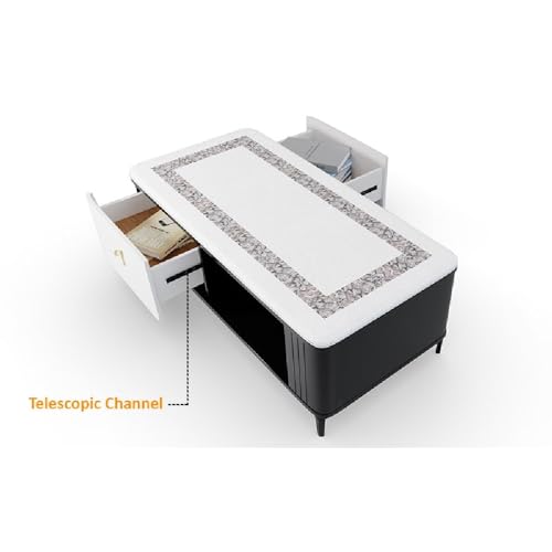 Image of Royaloak Miami American Marble Center Table for Living Room | Art Marble Metal Legs | High Reflective Finish | Telescopic Channel | Drawer Storage | Marble Top