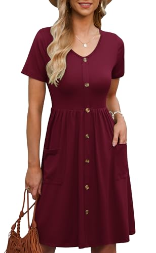 MOLERANI Women Summer Casual Short Sleeve V Neck Dresses Button Down Sundress Beach Vacation with Pockets Travel Outfits2