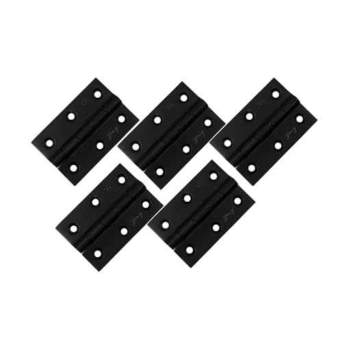 Image of Godrej Door Fittings | 3 inch x 12 Gauge Plain Joint Door Butt Hinges (Pack of 1, 5 Pcs /Pack) | Matte Black Finish, Smooth Operation | 3 Holes Kabza for Home Main Door, Bedroom | 1 Yr Warranty
