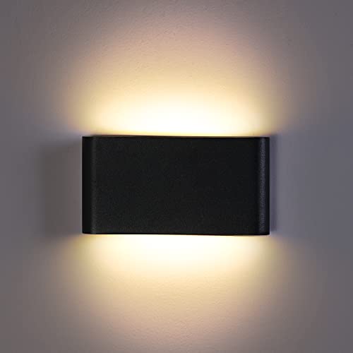 ZIKEY Lámpara de Pared LED 12W, Interior/Exterior Aluminio LED Bañadores de Pared, Moderno Luz de Pared Impermeable IP65 para Salón Dormitorio Pasillo Jardín, Blanco cálido 3000K, Negro