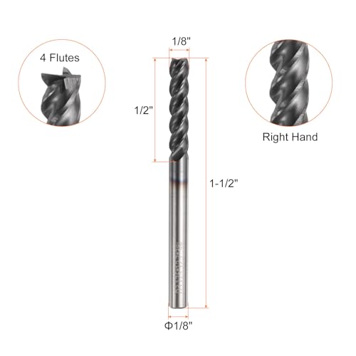 Image of HARFINGTON 5pcs Carbide Square Nose End Mill Bit 1 /8 inch Cut Dia 4 Flutes TiAlN Coated Milling Cutter for Hardened Steel Metal (1 /8 inch Shank 1 /2 inch Cut Length 1-1 /2 inch Long 45 Degree Helix)