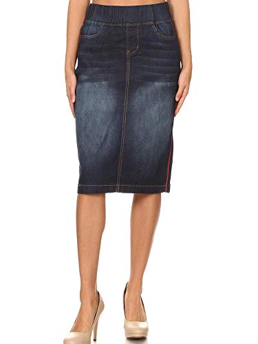 GoModest Women's Midi Casual Modest Knee Length Denim Jean Pencil Skirt (Dark Denim, 2X)