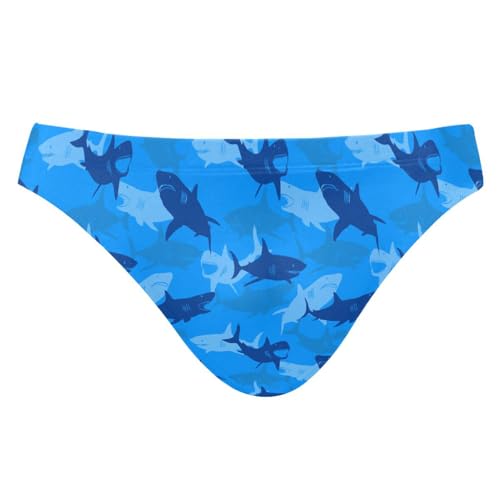 JHKKU Men's Shark Swim Briefs Fashion Low Rise Bikini Swimwear Beach Swimsuits with Drawstring S
