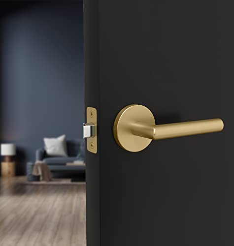Mega Handles Passage I Lever Door Lock Handle Set For Hallway, Closet And Bathroom I Keyless Door Lock I Heavy Duty Design I Fits All Standard Door Sizes I Screws Included - Satin Brass (1 Pack) #TOP1