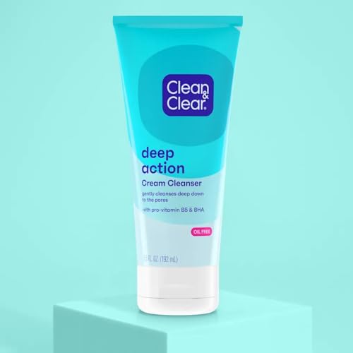 Image of Clean & Clear Oil-Free Deep Action Cream Facial Cleanser with Salicylic Acid Acne Medication, Cooling Face Wash for Deep Pore Cleansing of Acne-Prone Skin, 6.5 oz