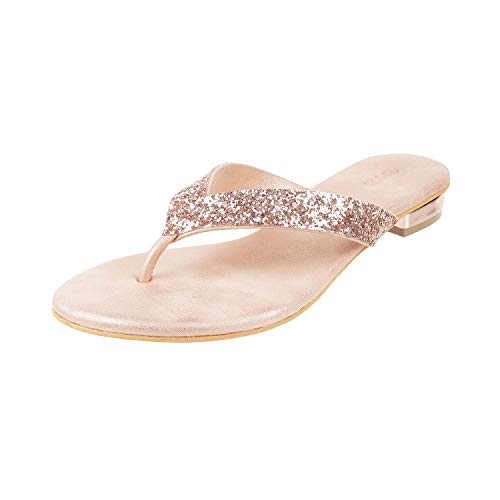 Image of Mochi Women's Faux Leather Glittery Thong Strap Fashion Sandals