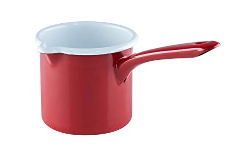 RIESS 0284-030 Marmite à bec avec manche Diamètre 10 cm Hauteur 6,7 cm Capacité 0,75 l Verre Ceramic Rouge émail, rouge, blanc, induction Cover