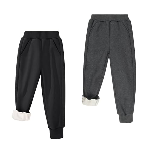 BIG ELEPHANT Boys Girls Fleece Lined Sweatpants, Youth Soft Cotton Athletic Jogger, Kids Basic Active Pants with Pockets
