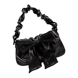 Thewasc Bolso de mano para mujer, bolso de mano con lazo dulce con cremallera, bolso cruzado casual con correas extraíbles, bolso de mano de piel sintética, Black