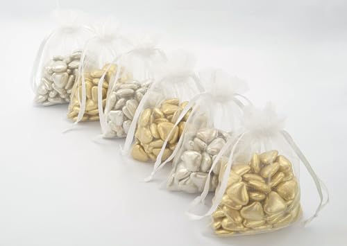 Chocolate Mini Dragees - MINI Heart Shaped Sugar Coated Confectionery - Antique Gold - For Wedding Favours and Baby Showers - Pack of 200 Hearts (200 Grams)