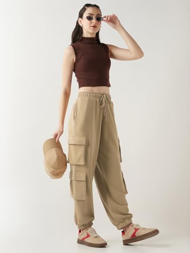 Image of Bewakoof Women's Cotton Super Loose Fit Joggers|Bewakoof Air 1.0 | Track pants for woman | Lower for women | Multipurpose | Activewear | Utility Pockets | Lightweight & Flexible Elastic Waist | Casual Joggers | Loose Fit
