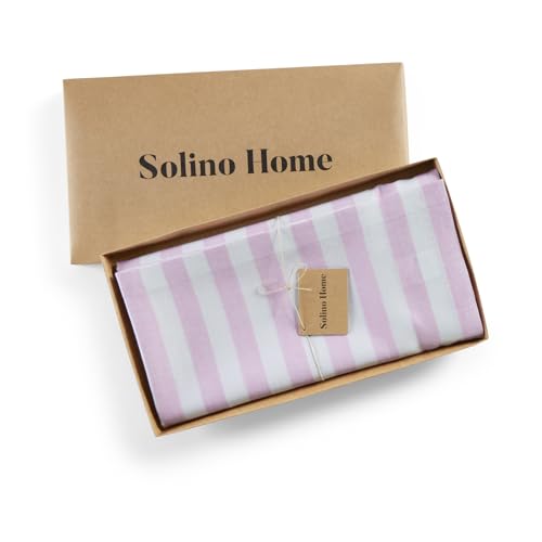 Solino Home Linen Striped Tablecloth 52 x 52 Inch - 100% Pure Linen Pink and White Square Table Throw - Sorrento Stripe, Machine Washable Tablecloth for Summer