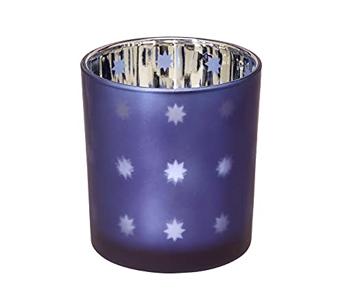 EDZARD Photophore en verre pour bougie chauffe-plat Domo, bleu, motif étoiles, hauteur 8 cm