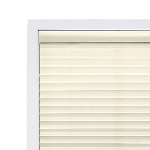 DEZ FURNISHINGS Cordless 1" Light Filtering Pleated Shade, Fabric, 36.5"W x 64"H, Ecru