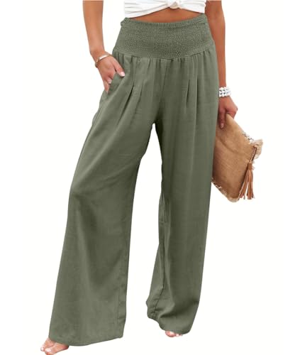 La Mejor Recopilación de Pantalones de Moda para Dama los mejores 5. 49 VIOPY Pantalones de Mujer Holgados Pantalón Ancho Mujeres Elegante Pantalon Recto Palazzo Dama Casual Pierna Ancha Comodos Pants con Bolsillos (Verde, X-G)